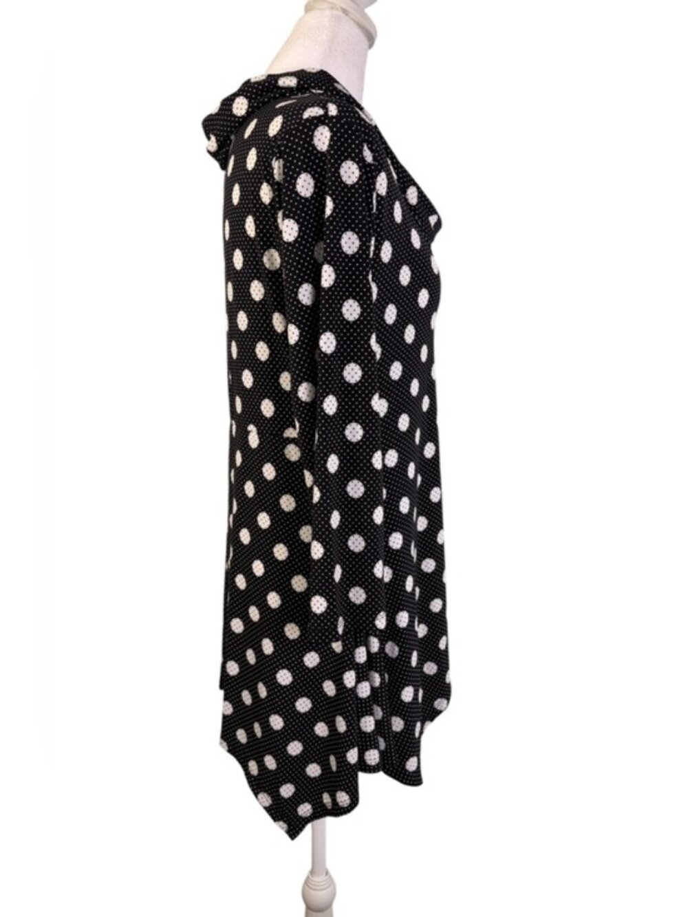 Chaus New York L Polka Dot Cowl Neck Handkerchief Tunic Top Lagenlook - Picture 3 of 9